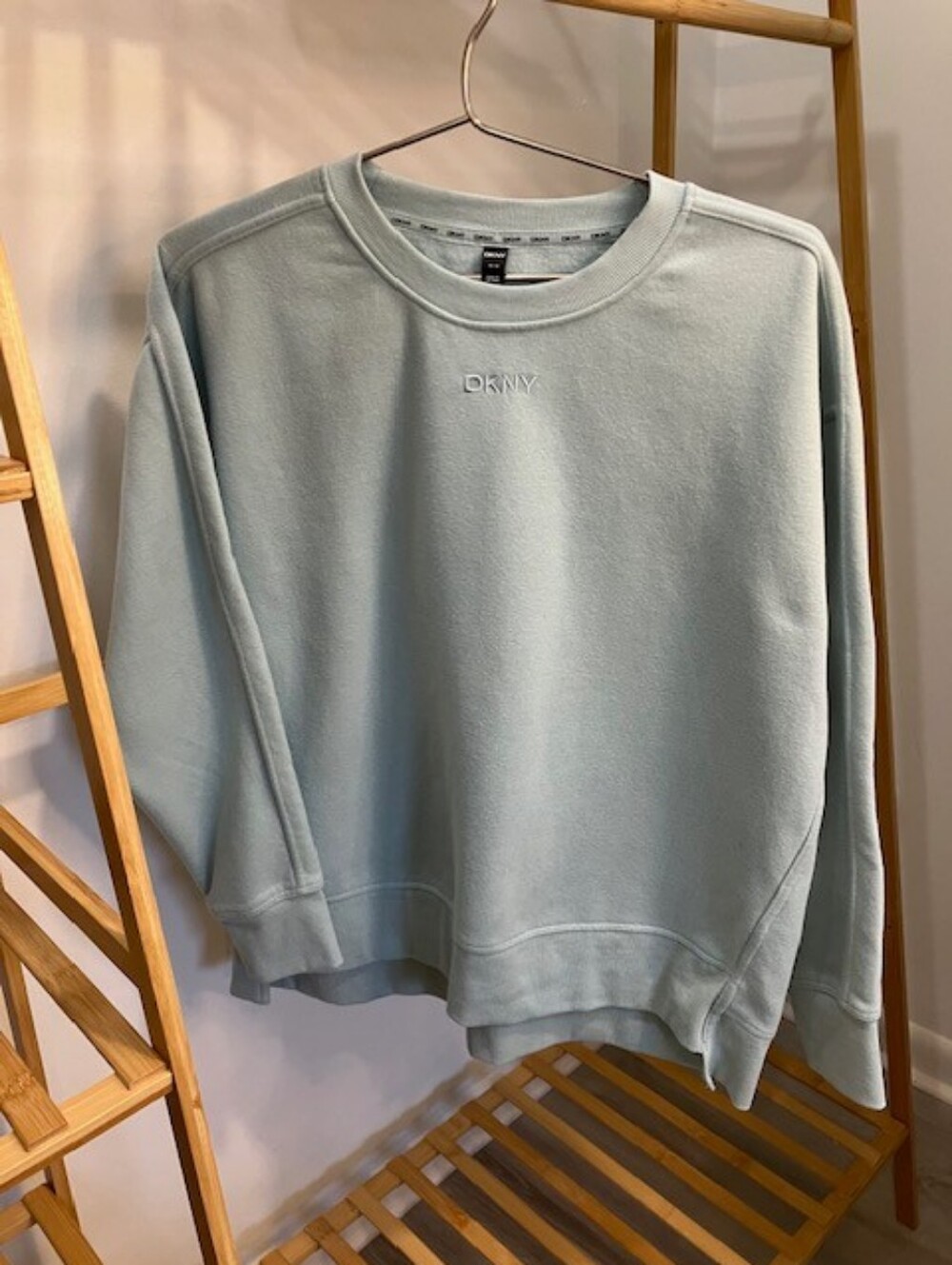 DKNY Women's Crewneck Sweatshirt in Light Blue - Size MEDIUM